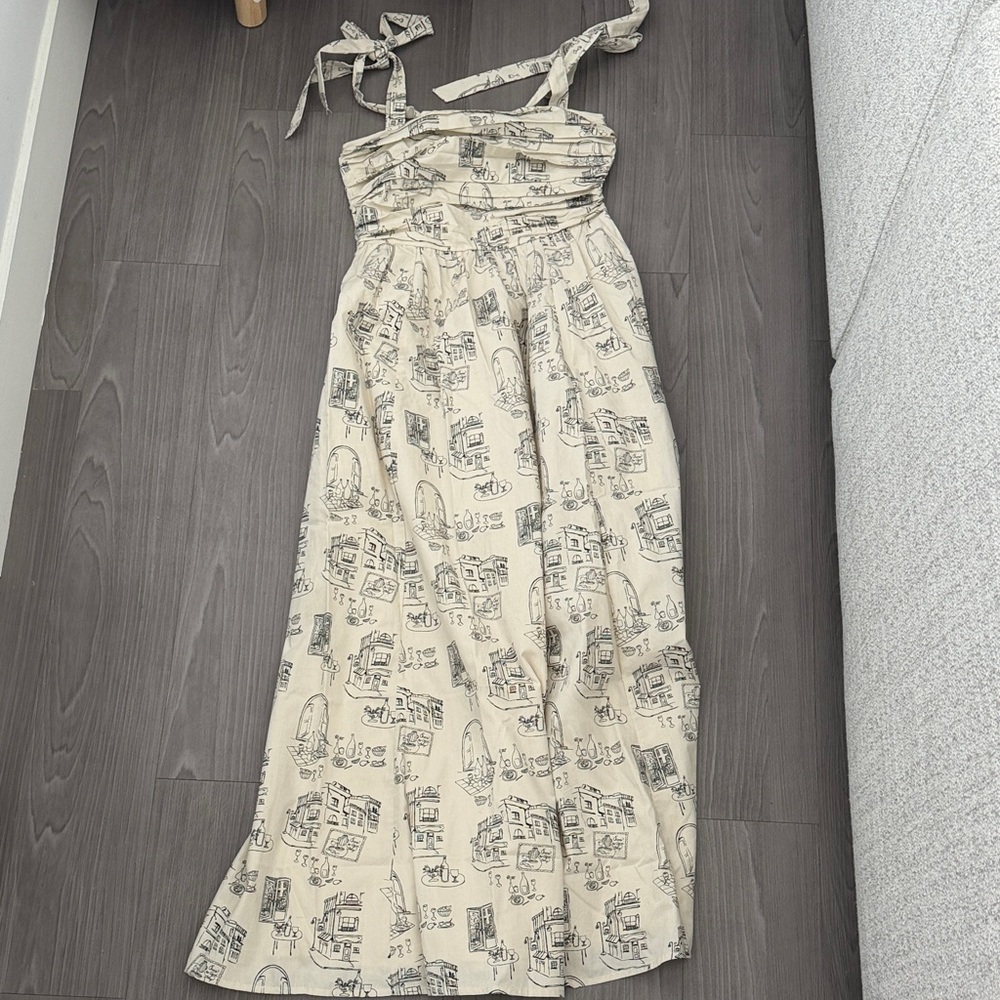 Abercrombie & Fitch Cream Maxi Dress with Black Sketch Print